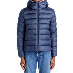 NEW SAVE THE DUCK gretel hooded puffer jacket in night blue